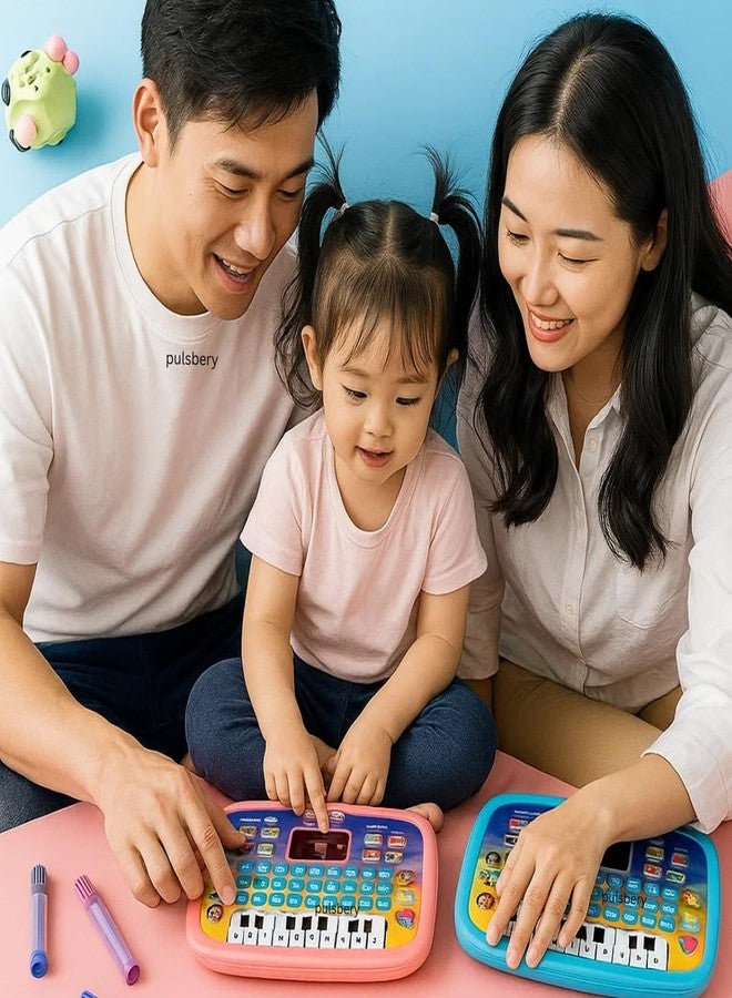 PULSBERY كمبيوتر محمول تعليمي للأطفال من بولسبري لتعليم اللغة الإنجليزية - كمبيوتر تعليمي للأطفال الصغار بتصميم كرتوني للأبجدية والأرقام، مزود بإضاءة وصوت، متعدد الألوان - Image 4